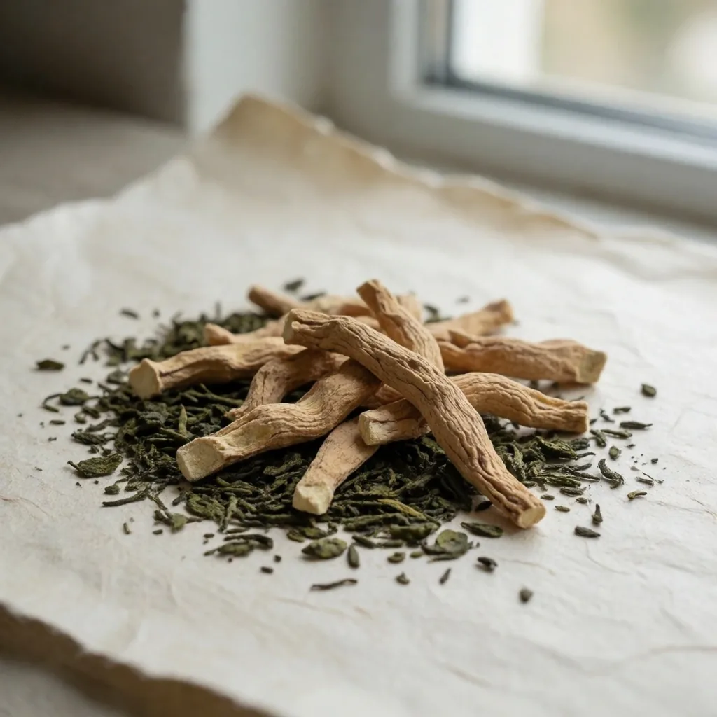 Dried botanical ingredients on textured paper
