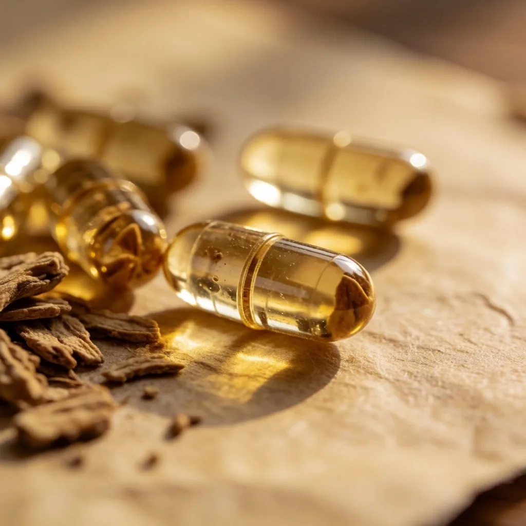 Natural botanical capsules on textured paper